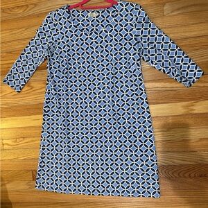 Katherine Way 3/4 Sleeve Dress XL Blue White Pattern EUC